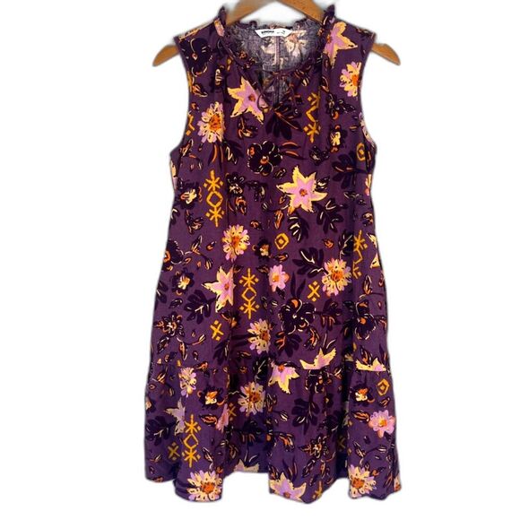 Sonoma Purple Floral Print Linen Blend Sleeveless Aline Dress Size Petite Medium - Picture 1 of 11